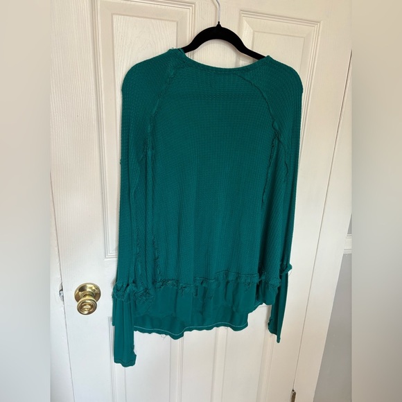 Free People Laguna Thermal Top in Turquoise | Boho Slouchy Raw-Edge | Size XS - Picture 7 of 10